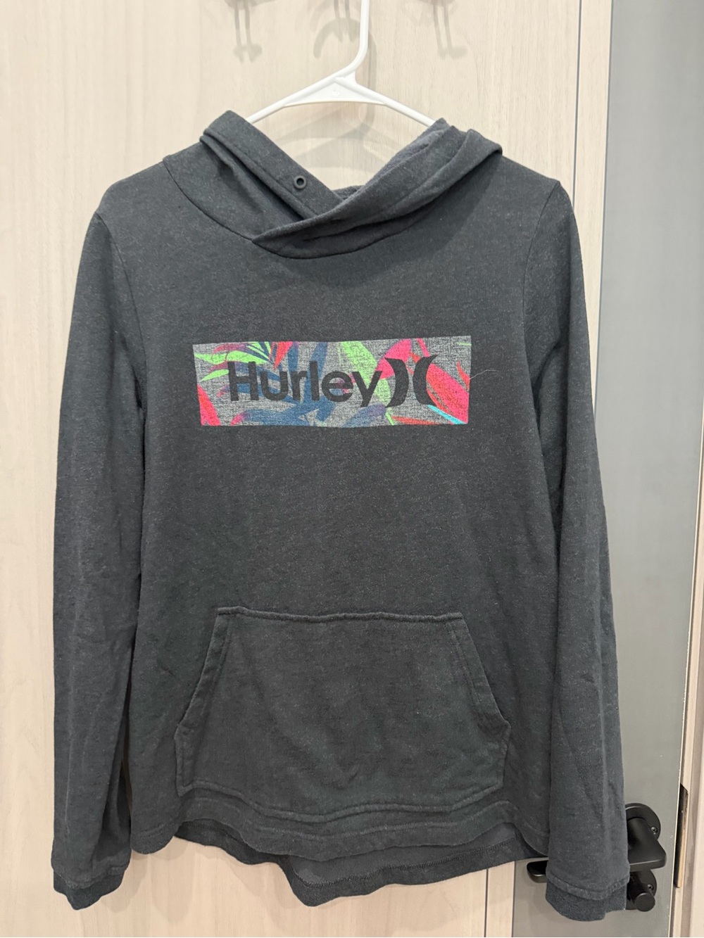 Hurley Black Pullover Hoodie with Multicolor Logo
